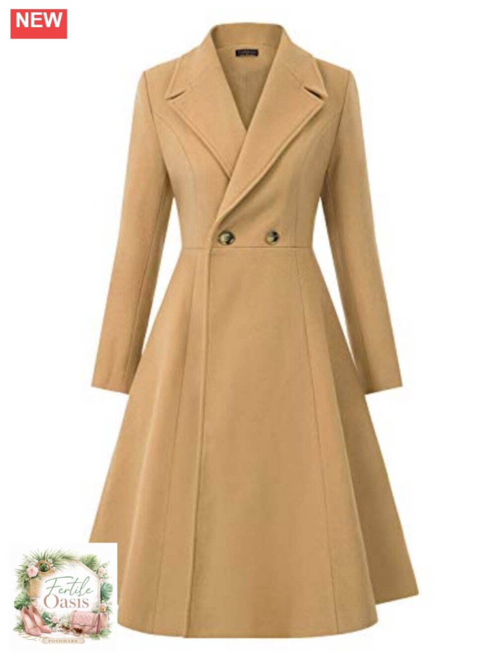 Double Breasted Pea Coat A-Line Long Trench Winter Dress Coat with Pockets